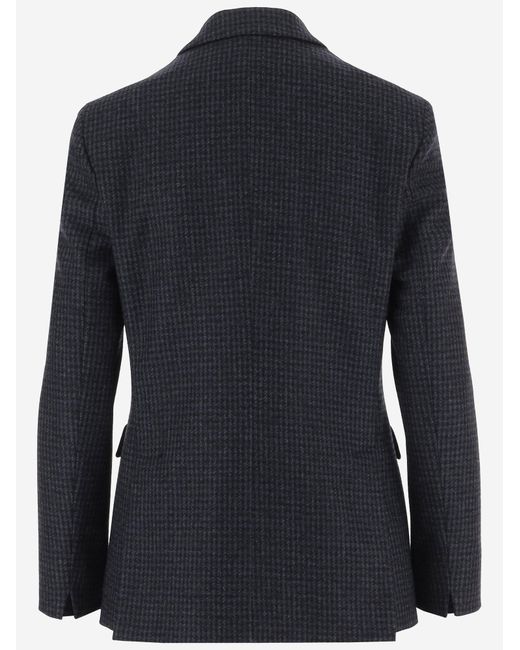 Lardini Black Wool-Blend Check Pattern Jacket