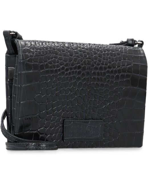 MM6 by Maison Margiela Black Shoulder Bag Crocodile-Embossed Leather Cow Hide