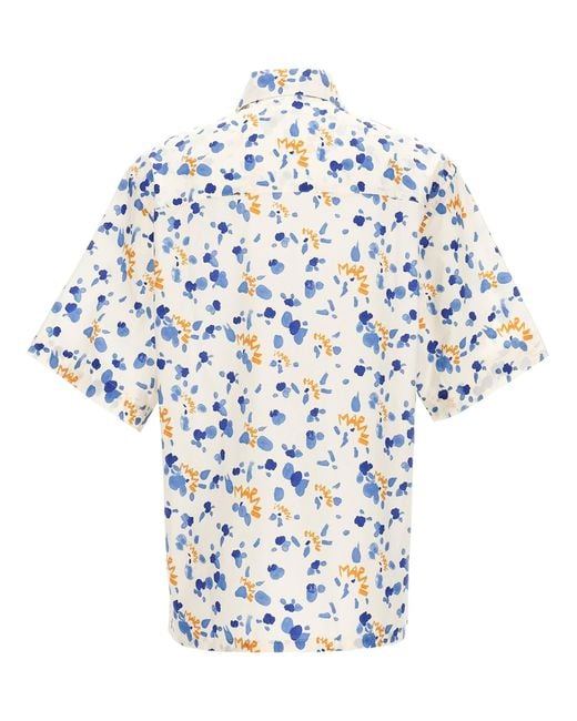 Marni Blue Bowling Shirt With Dripping Print for men