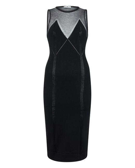 Elisabetta Franchi Black Knit Dress With Sheer Panels, Viscose
