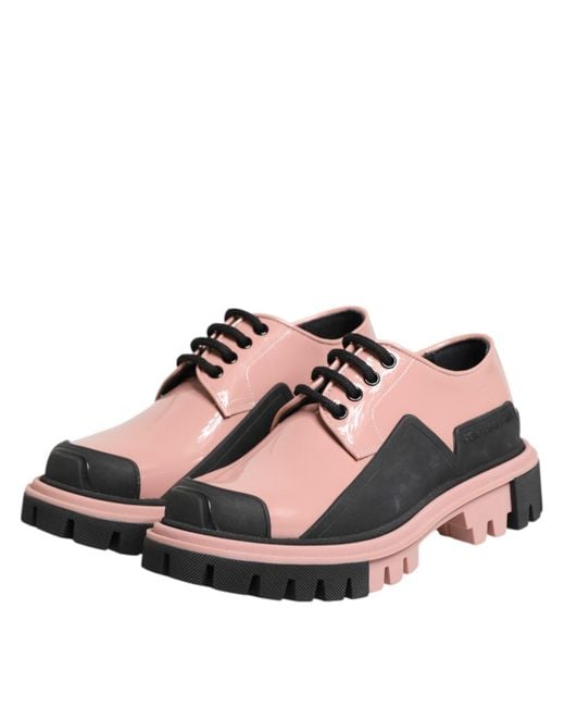 Dolce & Gabbana Pink Light Powder Leather Lace-Up Shoes Calf Patent