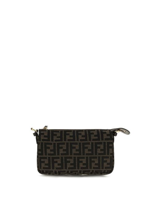 Fendi Black All-Over Monogram Jacquard Shoulder Bag Polyester; Cotton