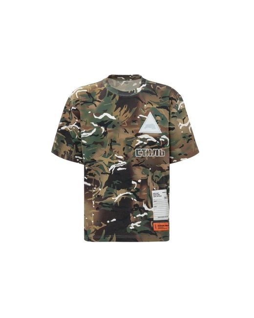 Heron Preston Green Camouflage T Shirt for men