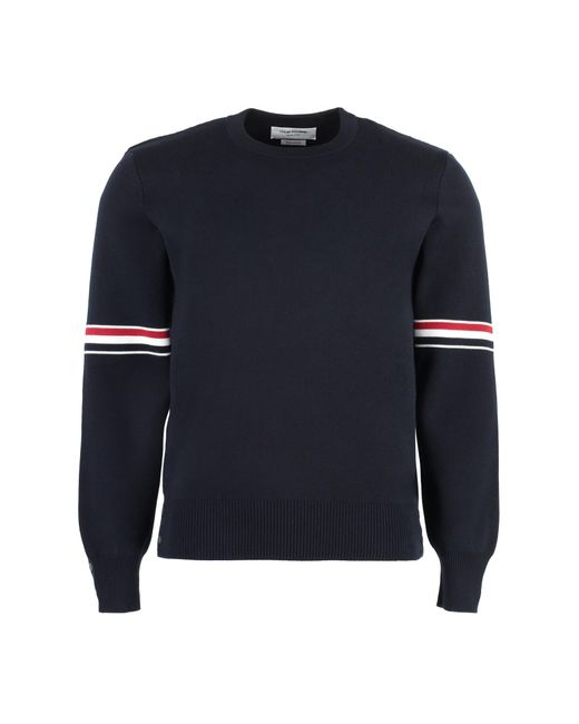 Thom Browne Blue Cotton Crew-neck Sweater for men