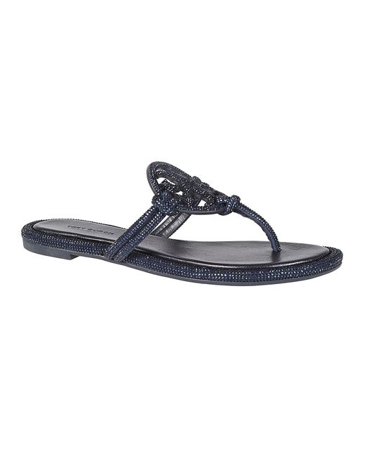 Tory Burch Miller Knotted Pave Embellished Sandals in Blue | Lyst