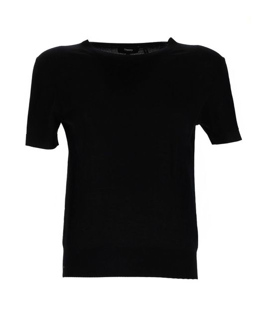 Theory Black Merino Wool Slim Fit T-Shirt Jumpers