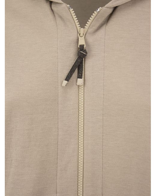 Brunello Cucinelli Natural Cotton-silk Sweatshirt Topwear With Jewellery