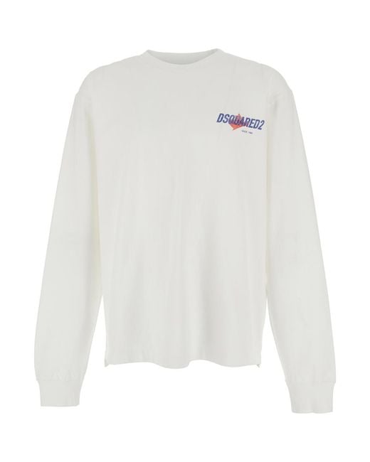 DSquared² White Crew Neck T-Shirt With Logo Print On The Front for men