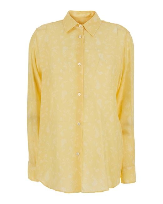Grifoni Yellow Shirt With Classic Collar And Long Sleeves Cotton Blouses