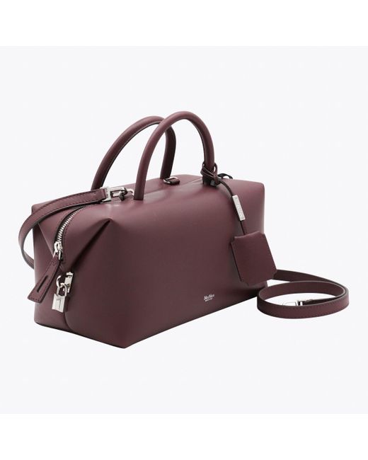 Max Mara Purple Dark Leather Holdallm Top Handle Bag