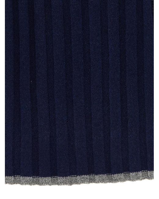 Brunello Cucinelli Blue Ribbed Cashmere Scarf for men