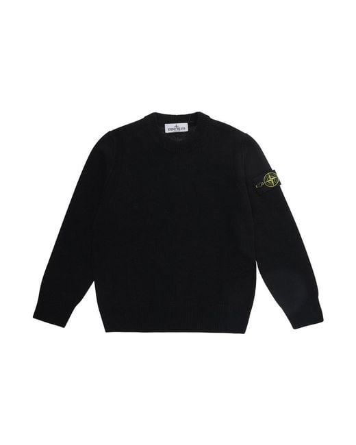 Stone Island Black Crew Neck Sweater Wool Tops for men