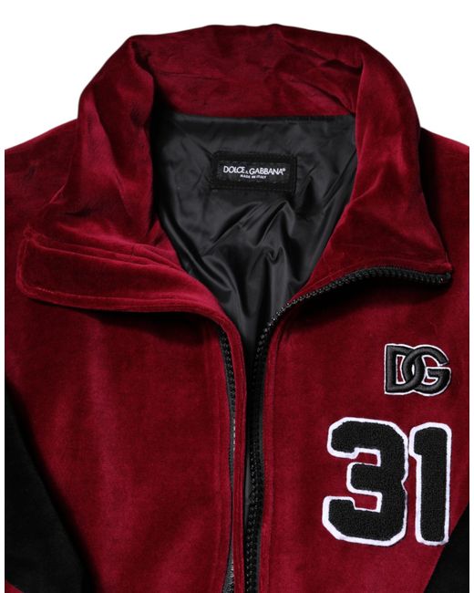 Dolce & Gabbana Red Cotton Logo Fullzip Bomber Jacket And Polyester Nylon Clothing for men