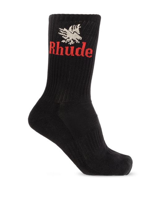 Rhude Black Socks With Logo for men