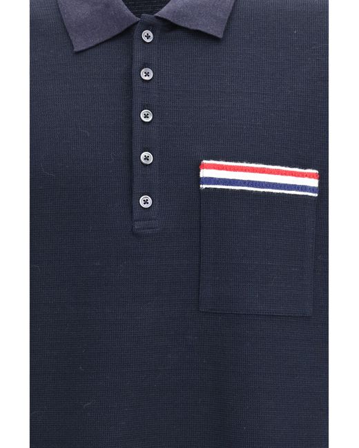 Thom Browne Blue Short-Sleeve Polo With Chest Pocket Shirts for men