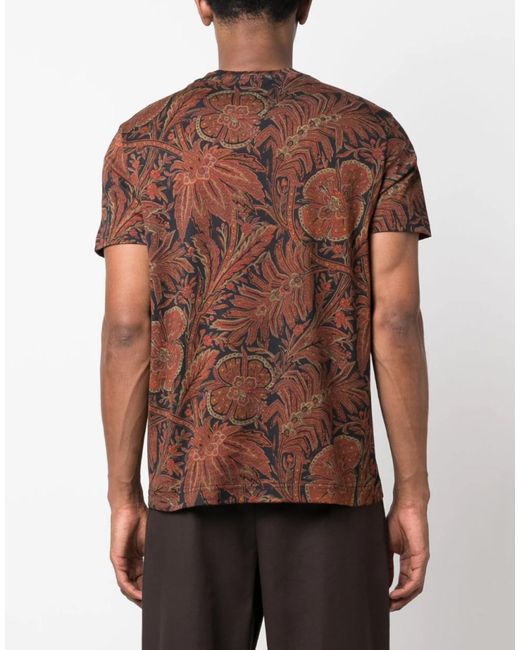 Etro Brown Paisley Print Short Sleeve T-Shirt for men