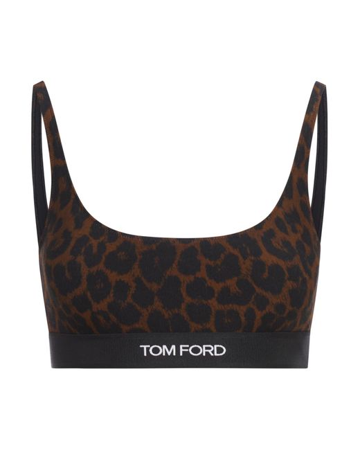 Tom Ford Gray Reflected Leopard Printed Modal Signature Bralette