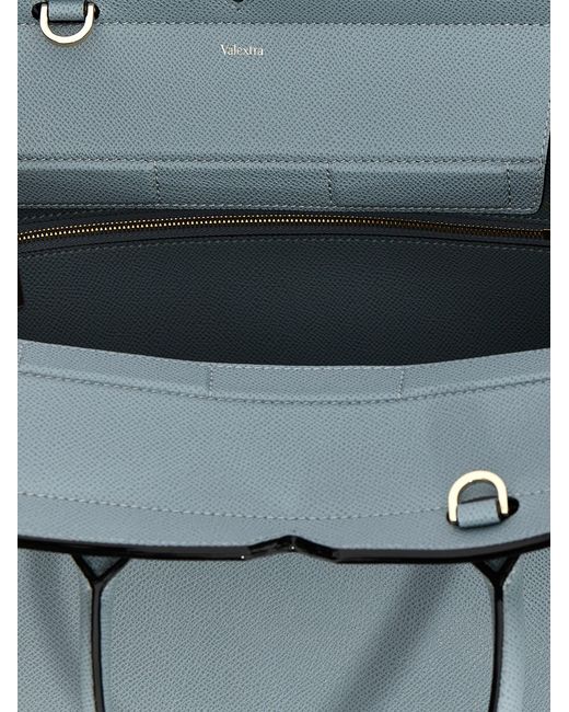 Valextra Blue Milano Medium Handbag Calfskin Leather (Bos Taurus) Hand Bags
