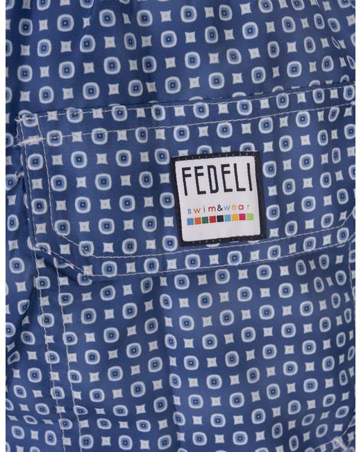 Fedeli Blue Royal Swim Shorts With Micro Pattern for men