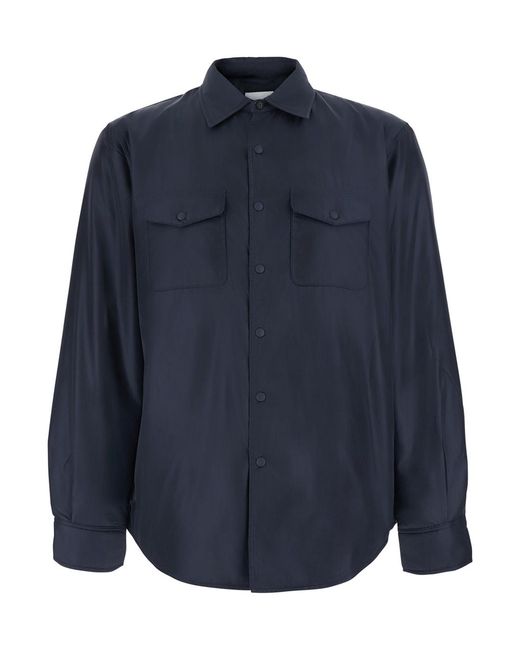 Aspesi Blue Jacket With Zip Tech Fabric, Polyamide Coat for men