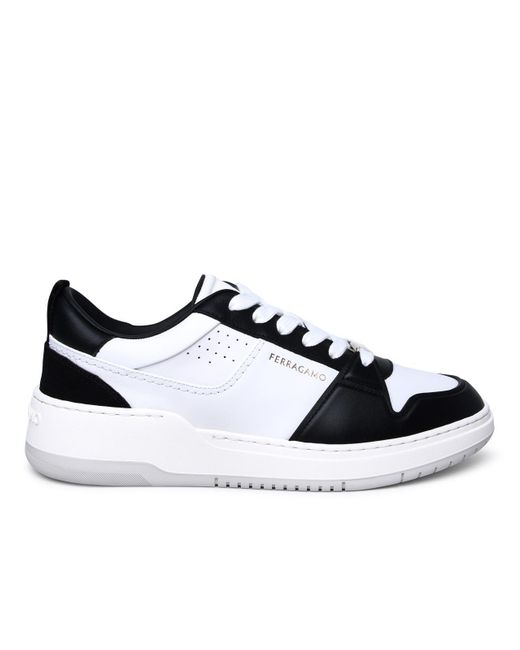 Ferragamo White Two-Tone Leather Sneakers for men