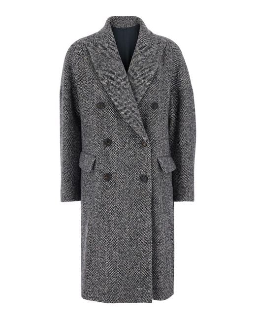 Brunello Cucinelli Gray Double-Breasted Coat Wool Virgin