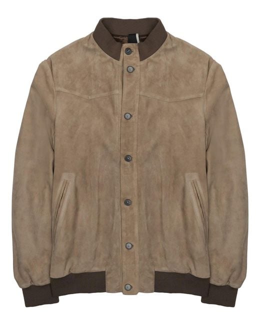 Low Brand Brown Bomber Jacket Suede Leather for men