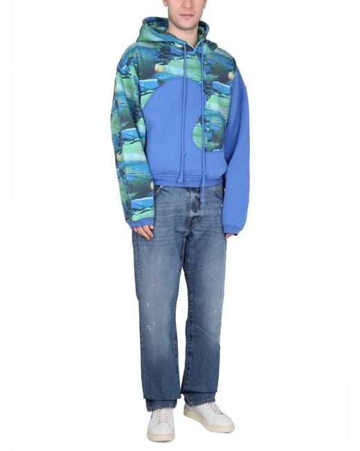 ERL Blue Erl Printed Hood Sweatshirt