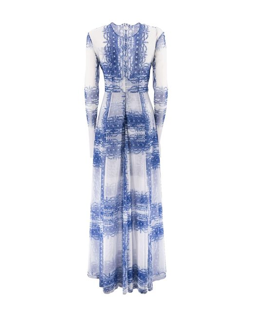 Philosophy Di Lorenzo Serafini Blue Floral-Print Tulle Maxi Dress