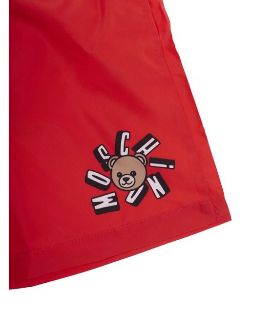 Moschino Red Swim Shorts Polyester & Trunks for men