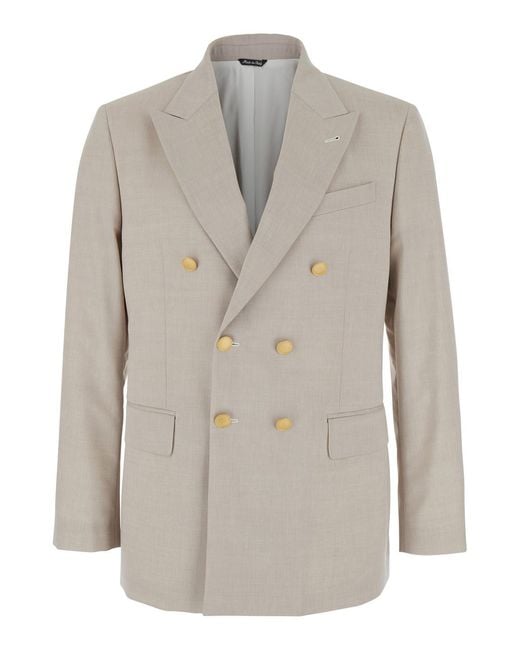 Reveres 1949 Gray Double Breasted Jacket With Peak Lapels for men
