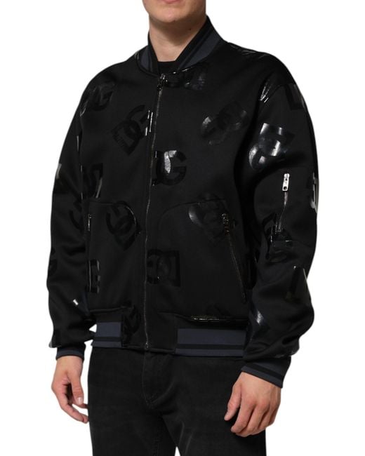 Dolce & Gabbana Black Logo Print Zip Up Jacket for men
