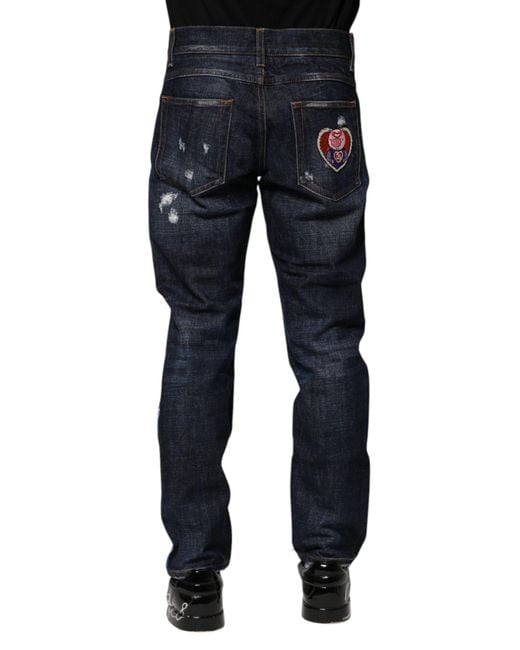 Dolce & Gabbana Blue Distressed Logo Jeans for men