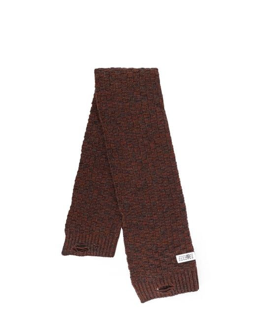 MM6 by Maison Martin Margiela Brown Wool Blend Scarf With Distressed Effect for men