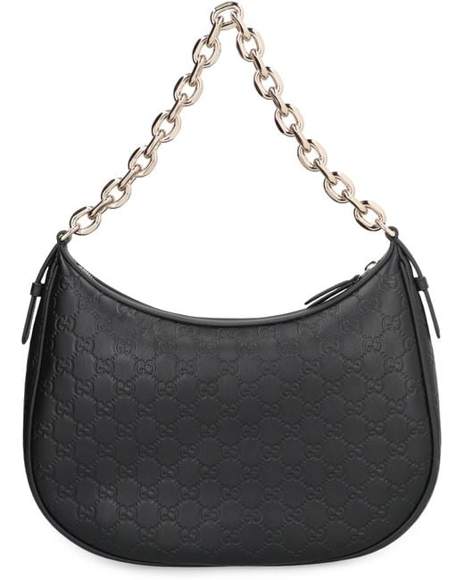 Gucci Black Shoulder Bag Gg Emblem Leather Calf Bucket