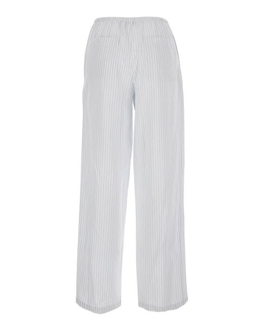 DUNST White Pajama String Pants With Stripes Cotton Trousers