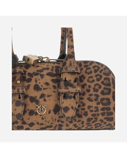 Pinko Brown Escape Horizontal Suede Bowling Bag Leather Handbags
