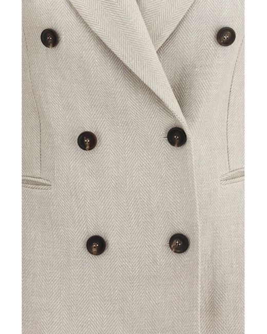 Brunello Cucinelli White Button Herringbone Blazer