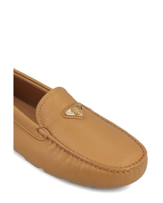 Prada Brown Triangle-logo Slip-on Loafers