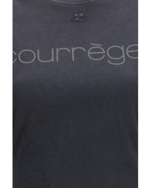 Courreges Blue Logo Print Double Sleeves T-Shirt Cotton T-Shirts