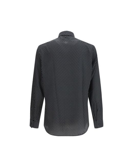 Tom Ford Blue Black Silk Pattern Shirt for men