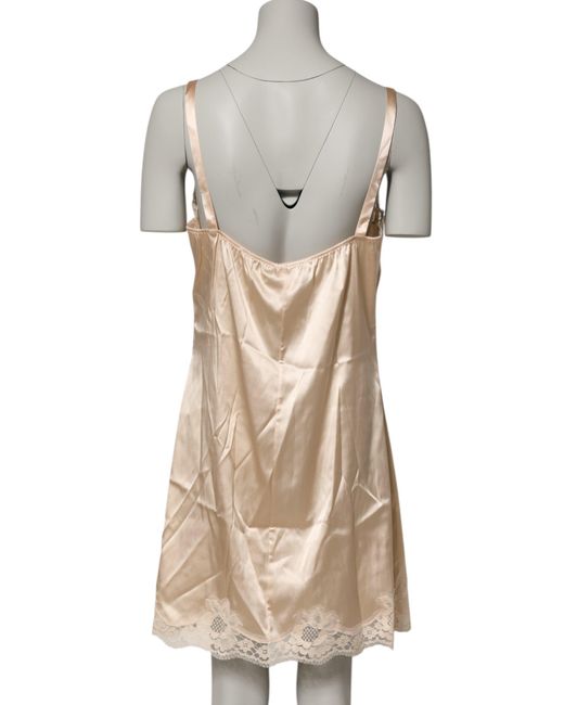 Dolce & Gabbana Natural Nude Chemise Lingerie Silk Blend Lace Trim Dress