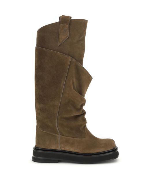 The Attico Green La Passeggiata Suede Boots Calf Leather Bos Taurus