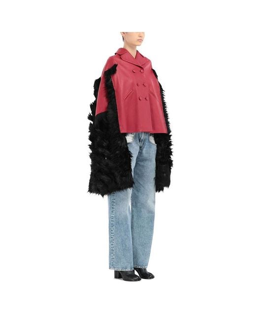 Maison Margiela Pink Faux Fur Trimmed Leather Cape Jacket