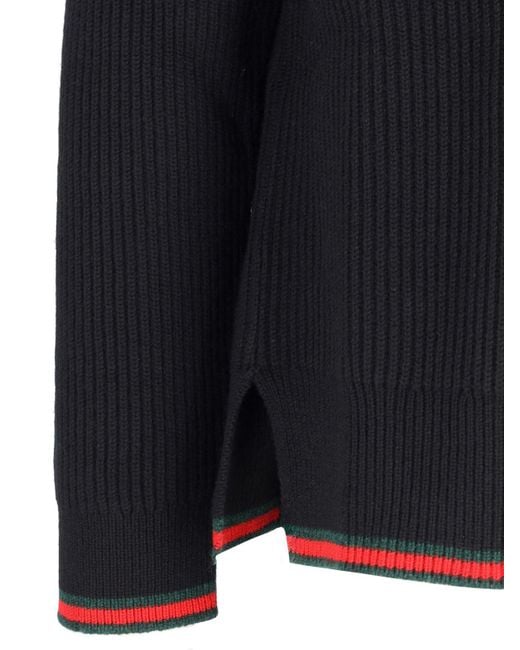 Gucci Blue Ribbed Wool-Cashmere Crew Sweater for men