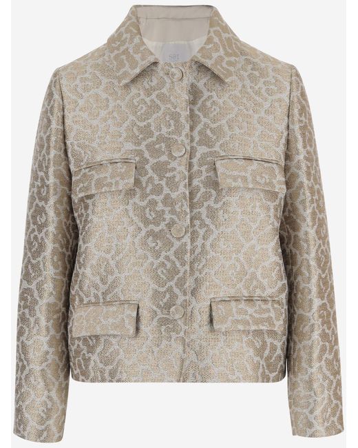 SOIR Gray Graphic Pattern Jacket Polyester