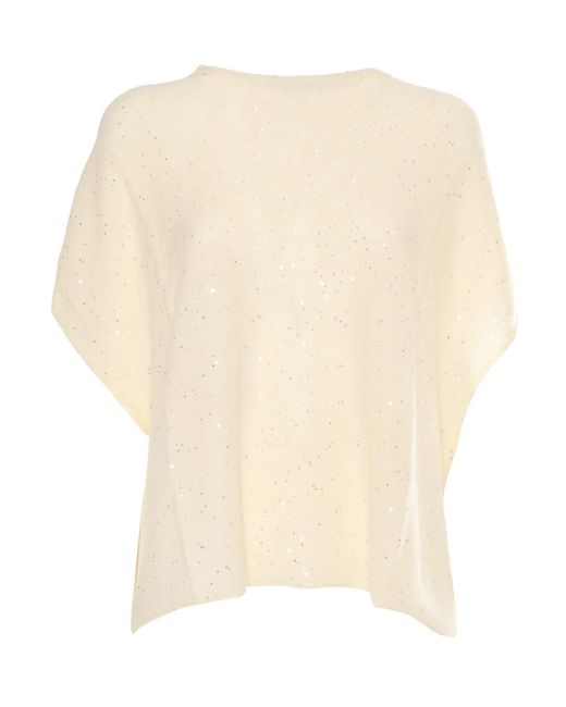 Fabiana Filippi White Sequin Soft Mohair Crew Neck Cape
