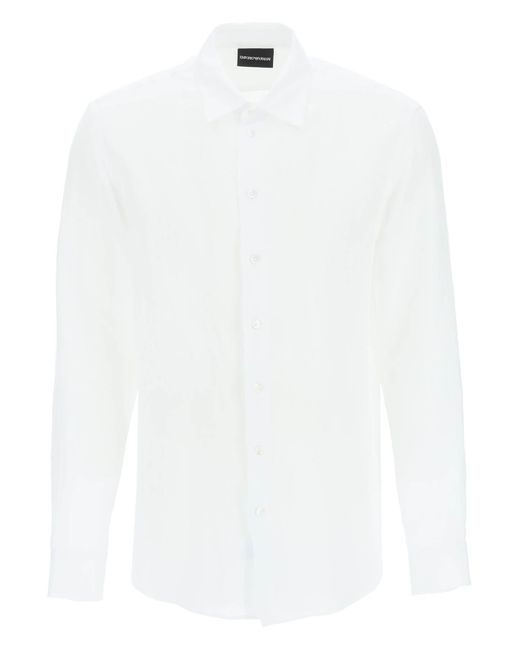 Emporio Armani White Classic Linen Shirt for men