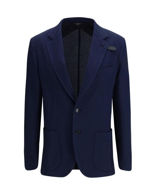 Brioni Blue Jersey Blazer Silk; Cotton Blazers E Vests for men