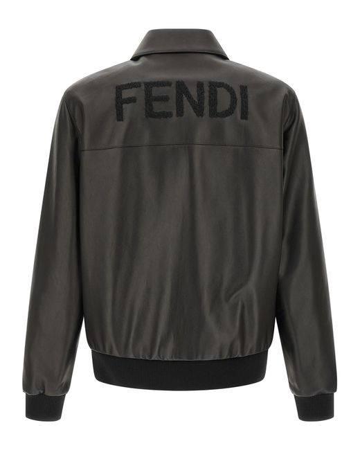 Fendi Gray Leather Blouson for men